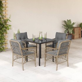 Set comedor de jardín 5 pzas con cojines ratán sintético beige