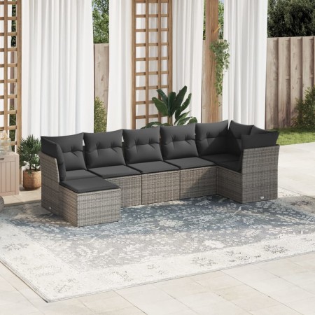 7-teiliges Gartensofa-Set mit grauen PE-Rattan-Kissen von , Gartensets - Ref: Foro24-3249809, Preis: 437,71 €, Rabatt: %