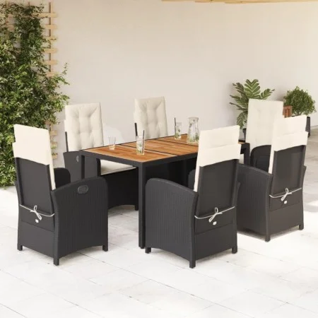 7-teiliges Garten-Esszimmerset und Kissen synthetisches Rattan schwarz von , Gartensets - Ref: Foro24-3212226, Preis: 897,75 ...