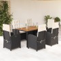 Set de comedor de jardín 7 pzas y cojines ratán sintético negro de , Conjuntos de jardín - Ref: Foro24-3212226, Precio: 830,41 €