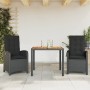 Set comedor de jardín 3 pzas con cojines ratán sintético negro de , Conjuntos de jardín - Ref: Foro24-3212230, Precio: 336,22...