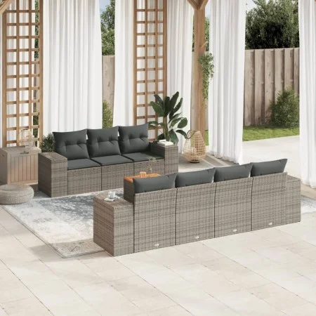Garden sofa set 8 pieces and gray synthetic rattan cushions by , Garden sets - Ref: Foro24-3257684, Price: 539,15 €, Discount: %