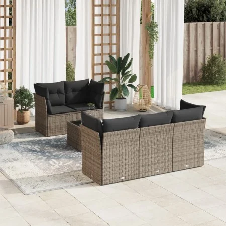 6-piece garden furniture set and gray synthetic rattan cushions by , Garden sets - Ref: Foro24-3249089, Price: 379,71 €, Disc...