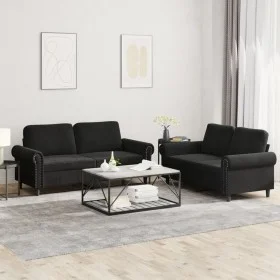 2-piece black velvet sofa set with cushions by , Sofas - Ref: Foro24-3202215, Price: 465,92 €, Discount: %