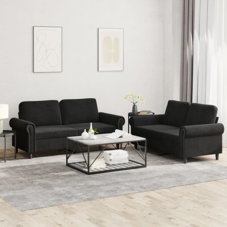 2-piece black velvet sofa set with cushions by , Sofas - Ref: Foro24-3202215, Price: 473,57 €, Discount: %