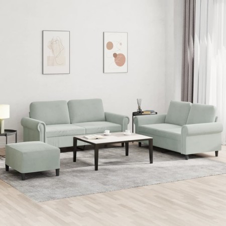 Sofa set with cushions 3 pieces light gray velvet by , Sofas - Ref: Foro24-3202220, Price: 544,15 €, Discount: %