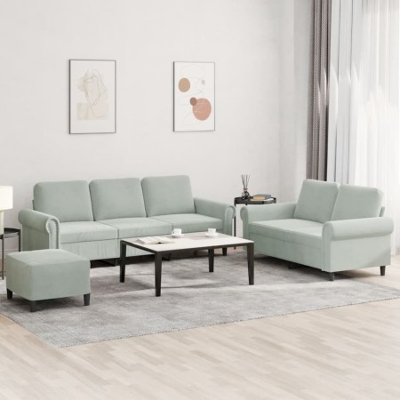 Sofagarnitur mit Kissen, 3-teilig, hellgrauer Samt von , Sofas - Ref: Foro24-3202260, Preis: 603,28 €, Rabatt: %