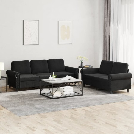 2-piece black velvet sofa set with cushions by , Sofas - Ref: Foro24-3202255, Price: 565,81 €, Discount: %