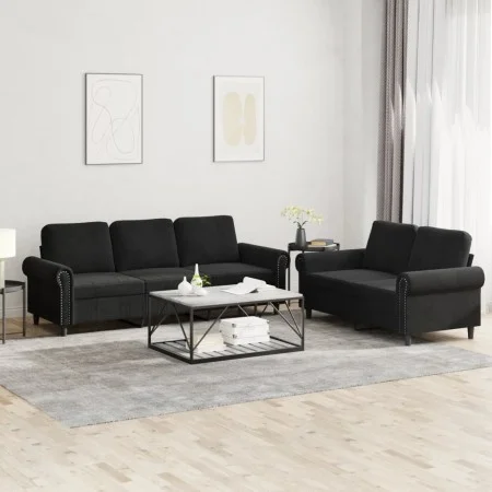 2-piece black velvet sofa set with cushions by , Sofas - Ref: Foro24-3202255, Price: 556,03 €, Discount: %