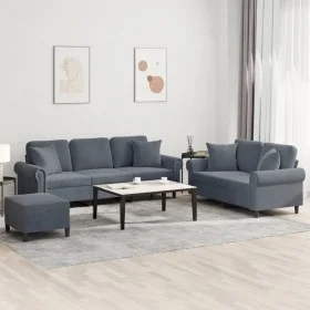 Dark gray velvet 3-piece sofa set with cushions by , Sofas - Ref: Foro24-3202281, Price: 599,91 €, Discount: %