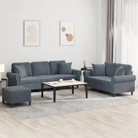 Dark gray velvet 3-piece sofa set with cushions by , Sofas - Ref: Foro24-3202281, Price: 601,50 €, Discount: %