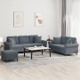 Dreiteilige Sofagarnitur aus dunkelgrauem Samt mit Kissen von , Sofas - Ref: Foro24-3202281, Preis: 610,81 €, Rabatt: %