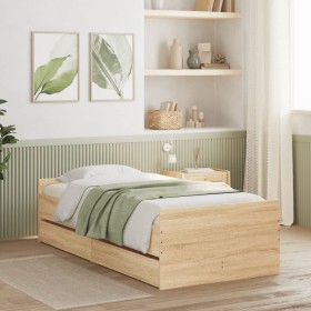 Bettgestell aus Sonoma-Eiche mit Schubladen 75x190 cm von , Betten und Lattenroste - Ref: Foro24-3207387, Preis: 117,65 €, Ra...