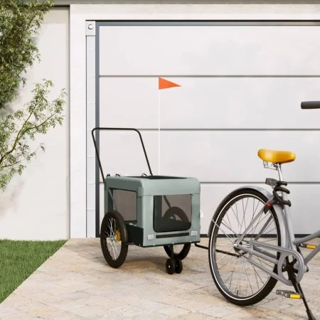 Fahrradanhänger für Haustiere aus Eisen und grauem schwarzen Oxford-Stoff. von , Kinderwagen für Haustiere - Ref: Foro24-9394...
