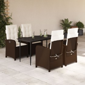 Set comedor de jardín 5 piezas y cojines ratán sintético marrón