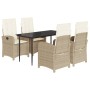 Set comedor de jardín 5 pzas con cojines ratán sintético beige