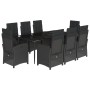 Set de comedor de jardín 9 pzas y cojines ratán sintético negro