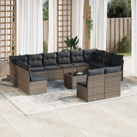 Gartensofagarnitur mit 13-teiligen Kissen aus grauem Kunststoff-Rattan. von , Gartensets - Ref: Foro24-3250219, Preis: 757,61...