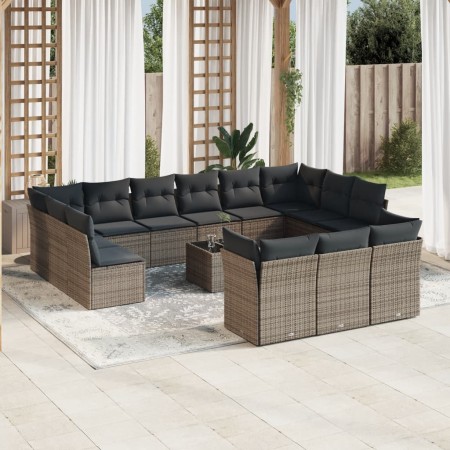Set de sofás de jardín 14 pzas con cojines ratán sintético gris by , Garden sets - Ref: Foro24-3250299, Price: 863,59 €, Disc...