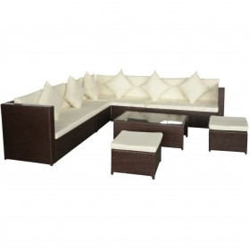 Set sofás de jardín 8 piezas y cojines ratán sintético marrón