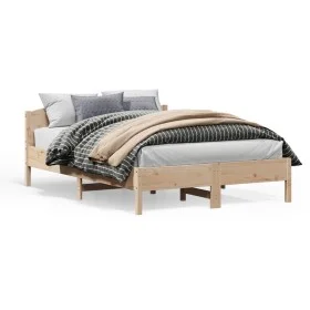 Bed frame with solid pine wood headboard 160x200 cm by , Beds and slatted bases - Ref: Foro24-3216194, Price: 177,24 €, Disco...