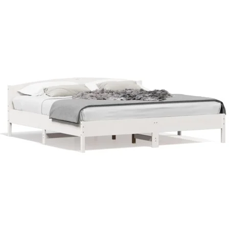 Estructura de cama con cabecero madera de pino blanco 200x200cm de , Camas y somieres - Ref: Foro24-3216189, Precio: 230,11 €...