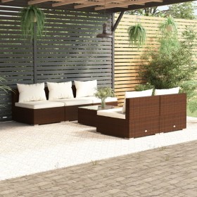 Set muebles de jardín 6 piezas y cojines ratán sintético marrón