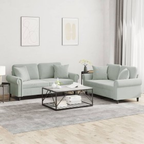 Two-piece light gray velvet sofa set with cushions by , Sofas - Ref: Foro24-3202230, Price: 514,87 €, Discount: %