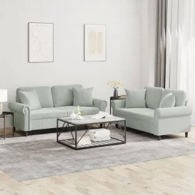 Two-piece light gray velvet sofa set with cushions by , Sofas - Ref: Foro24-3202230, Price: 463,93 €, Discount: %