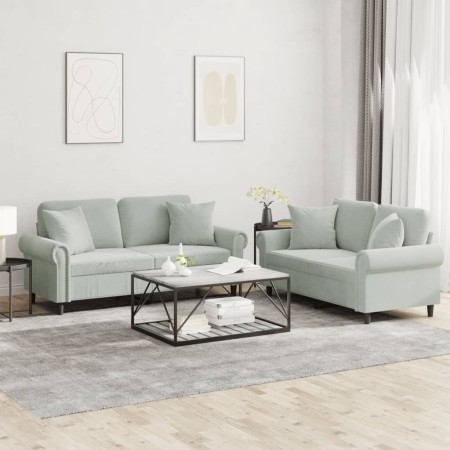 Sofagarnitur mit 2 Stück hellgrauen Samtkissen von , Sofas - Ref: Foro24-3202230, Preis: 514,87 €, Rabatt: %