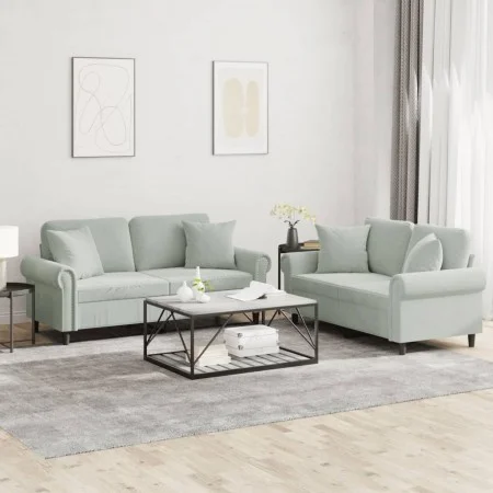 Two-piece light gray velvet sofa set with cushions by , Sofas - Ref: Foro24-3202230, Price: 463,93 €, Discount: %