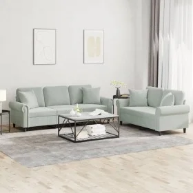 Two-piece light gray velvet sofa set with cushions by , Sofas - Ref: Foro24-3202270, Price: 560,84 €, Discount: %