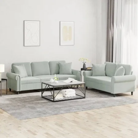 Two-piece light gray velvet sofa set with cushions by , Sofas - Ref: Foro24-3202270, Price: 560,84 €, Discount: %