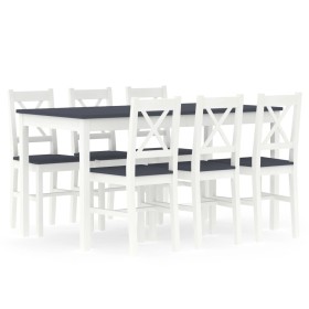 Conjunto de comedor 7 piezas madera de pino blanco y gris