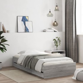 Sonoma gray engineered wood bed with drawers 75x190 cm by , Beds and slatted bases - Ref: Foro24-3207334, Price: 128,02 €, Di...