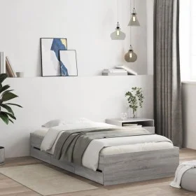 Sonoma gray engineered wood bed with drawers 75x190 cm by , Beds and slatted bases - Ref: Foro24-3207334, Price: 126,48 €, Di...