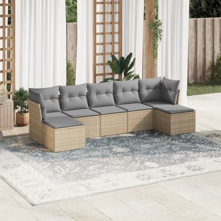 Set of 7-piece garden sofas and beige synthetic rattan cushions by , Garden sets - Ref: Foro24-3249868, Price: 411,39 €, Disc...