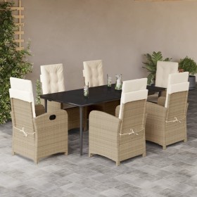 Set comedor de jardín 7 pzas con cojines ratán sintético beige