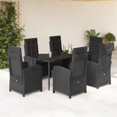 Set de comedor de jardín 7 pzas y cojines ratán sintético negro de , Conjuntos de jardín - Ref: Foro24-3212316, Precio: 846,0...