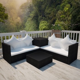 Set de muebles de jardín 4 pzas y cojines ratán sintético negro