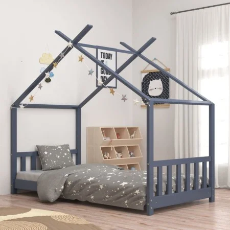 Massives Kiefernholz-Kinderbettgestell in Grau, 70x140 cm. von vidaXL, Kinderbetten und Betten für Kinder - Ref: Foro24-28337...