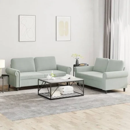 Sofa set with cushions 2 pieces light gray velvet by , Sofas - Ref: Foro24-3202210, Price: 465,34 €, Discount: %