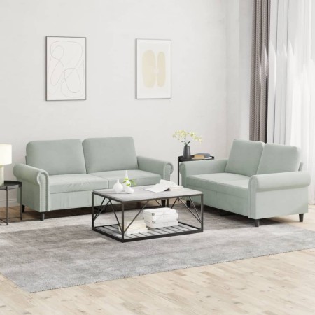 Sofagarnitur mit Kissen, 2-teilig, hellgrauer Samt von , Sofas - Ref: Foro24-3202210, Preis: 489,89 €, Rabatt: %