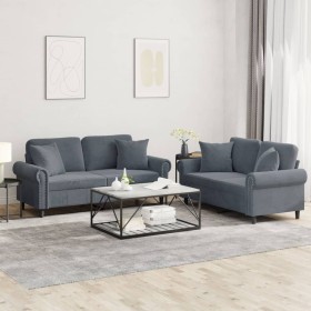 Zweiteilige Sofagarnitur aus dunkelgrauem Samt mit Kissen von , Sofas - Ref: Foro24-3202231, Preis: 511,26 €, Rabatt: %