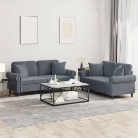 Zweiteilige Sofagarnitur aus dunkelgrauem Samt mit Kissen von , Sofas - Ref: Foro24-3202231, Preis: 502,82 €, Rabatt: %