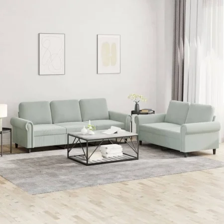 Sofa set with cushions 2 pieces light gray velvet by , Sofas - Ref: Foro24-3202250, Price: 546,09 €, Discount: %