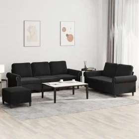 3-piece black velvet sofa set with cushions by , Sofas - Ref: Foro24-3202265, Price: 615,07 €, Discount: %
