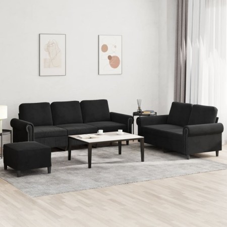 3-teilige Sofagarnitur aus schwarzem Samt mit Kissen von , Sofas - Ref: Foro24-3202265, Preis: 624,76 €, Rabatt: %