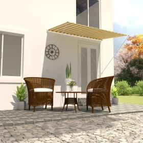 Retractable awning 200x150 cm yellow and white by , Awnings - Ref: Foro24-143753, Price: 46,40 €, Discount: %