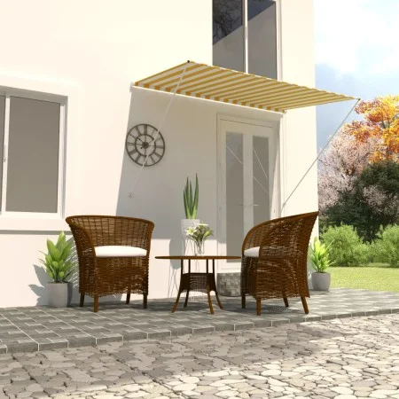 Retractable awning 200x150 cm yellow and white by , Awnings - Ref: Foro24-143753, Price: 45,53 €, Discount: %